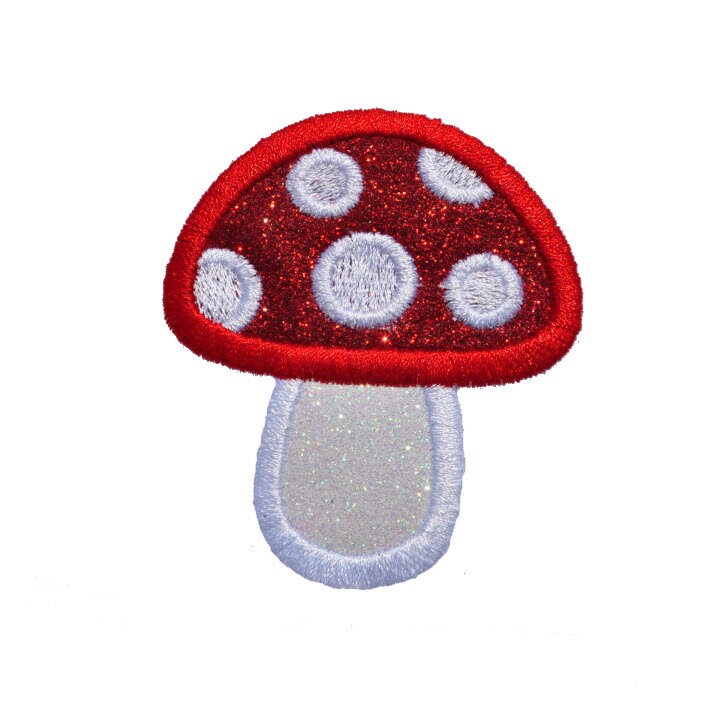 Mushroom 3 inch red and white Sparkle Glitter Patch - Iron or Sew on Vinyl - NO GLITTER MESS ! GL81