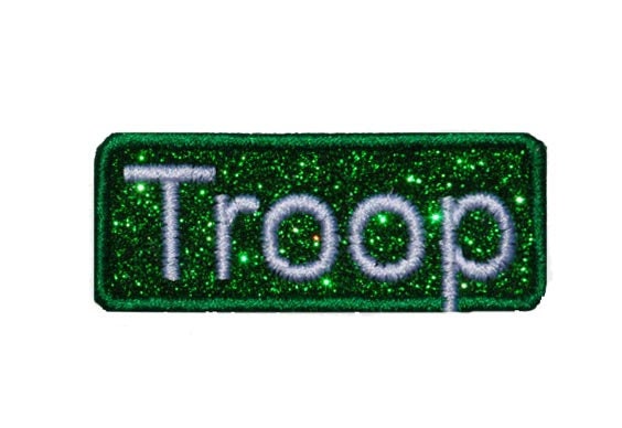 Name Troop Scout Patch Shape 2.5 x 1.2 inch size. Plain or personalized. Kelly Green no glitter mess. Iron on Patch! GL429