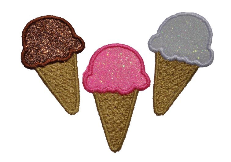 Ice Cream Cone in Chocolate, strawberry or vanilla Sparkle Glitter Patch - Iron or Sew on Vinyl - NO GLITTER MESS ! GL50