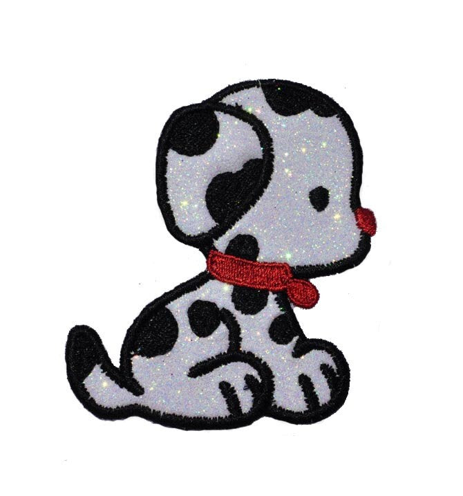 Dalmation puppy Dog Puppy Dalmation 3 inch Sparkle Vinyl Iron On Patch! GL433