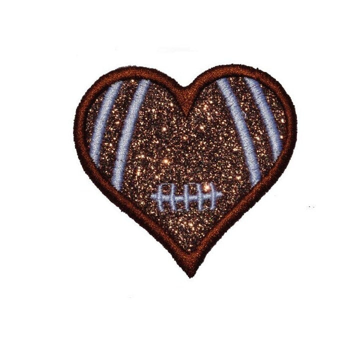 Football Heart, 2.5 inch I Love Football - Iron or Sew on Vinyl - NO GLITTER MESS ! GL252