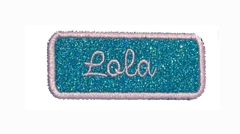 Rectangle Nametag School Name Patch Personalized Sparkle Glitter Patch - Iron or Sew on Vinyl - NO GLITTER MESS ! GL436