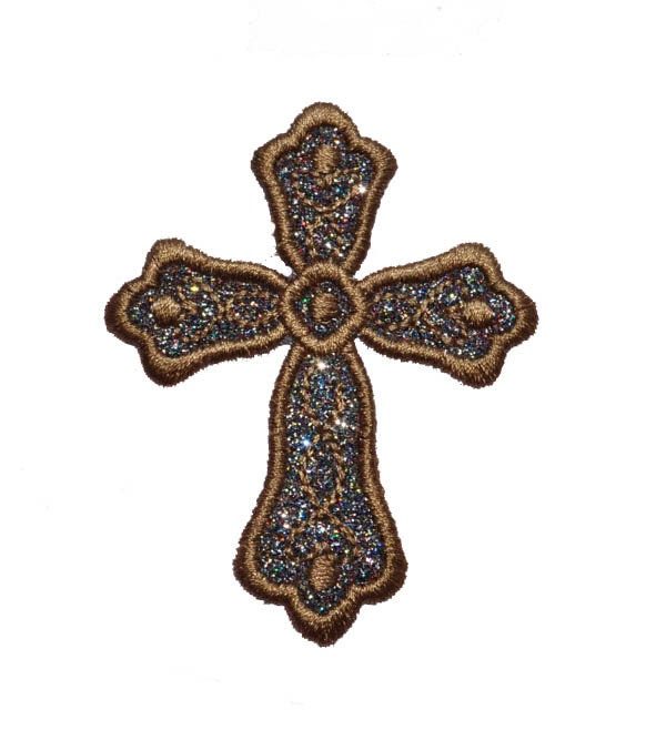 Cross Christian 3 inch glitter sparkle iron on Cross Patch! GL439