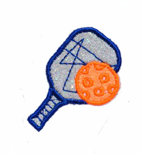 Pickleball Paddle and Ball Miniature 2.5 inch Sparkle Glitter Patch - Iron or Sew on Vinyl - No GLITTER MESS ! GL442