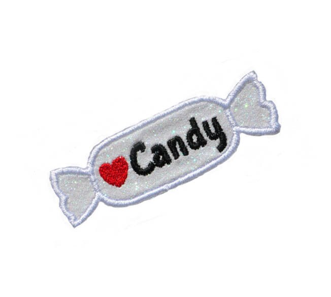 Candy I Love Candy Miniature 3 inch Sparkle Glitter Patch (Choice of one) - Iron or Sew on Vinyl - NO GLITTER MESS !GL443