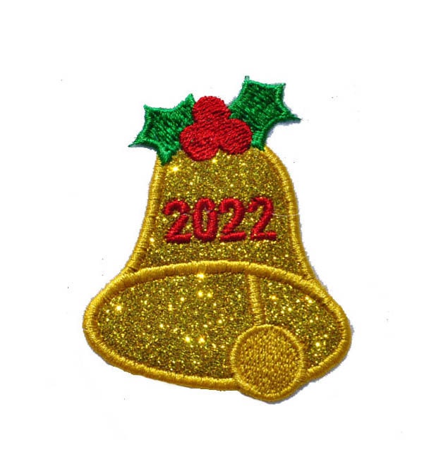 Bell Jingle Christmas Bell 3 inch or 4 inch inch Sparkle Glitter Patch - Iron or Sew on Vinyl - NO GLITTER MESS ! GL224