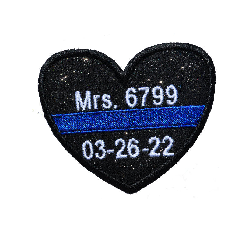Thin Blue Line Personalized 3 inch for Police Officer Heart glitter sparkle iron on Patch! GL149