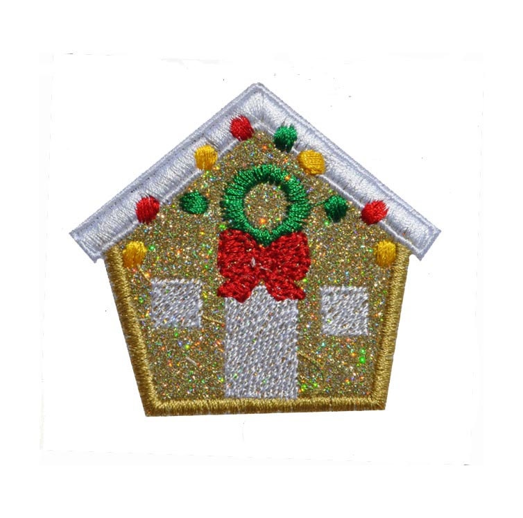 Gingerbread House Cottage Christmas Cookie Sparkle Glitter Patch - Iron or Sew on Vinyl - NO GLITTER MESS ! GL53