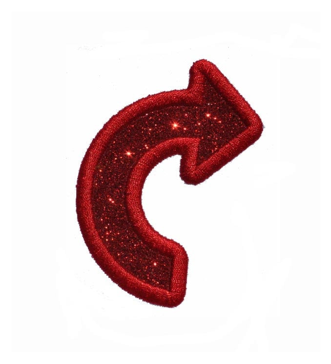 Arrow Turn Back, Reverse, Turn Around Sign 3 inch Sparkle Glitter Embroidery Patch - Iron or Sew on Vinyl - NO GLITTER MESS ! GL51