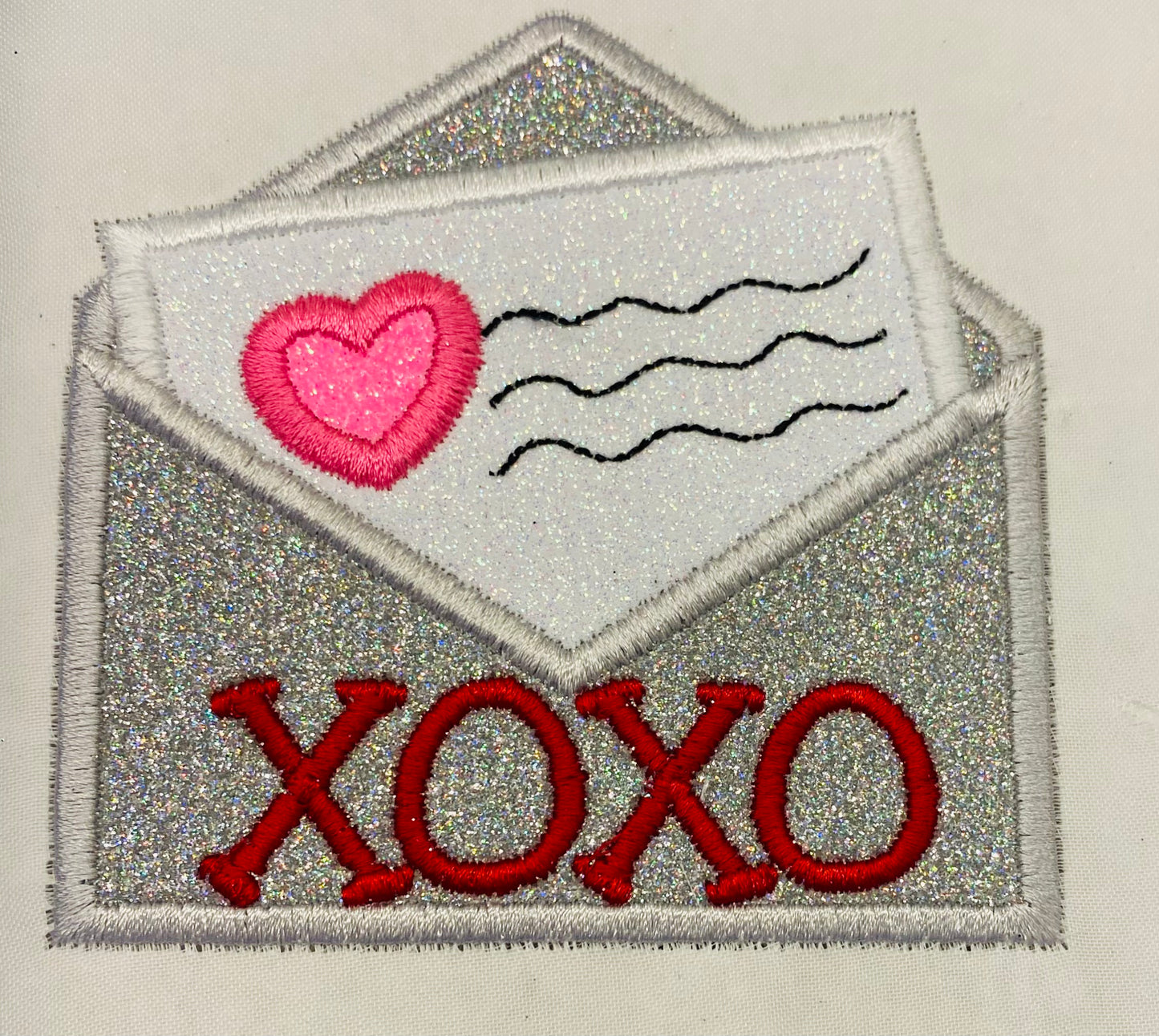 Valentine Envelope Heart Valentine's Day xoxo Personalized Glitter Patch - Iron or Sew on Vinyl - NO GLITTER MESS ! GL106