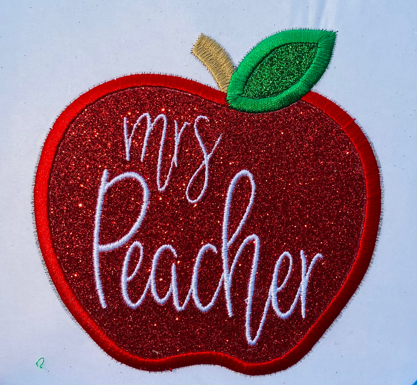 Large Personalized Apple Embroidered Glitter Patch Sparkle Glitter Patch - Iron or Sew on Vinyl - NO GLITTER MESS ! HC12