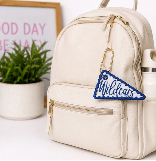 Personalized Glitter Pennant Bag Tag | Custom Name Backpack Charm, School Colors