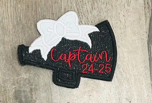 Cheer Megaphone Glitter Patch with Bow HC16