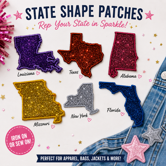 Custom Glitter State Shape Patch, Iron On Pride Accessory
