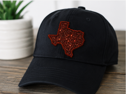 Texas Glitter Patch Iron on Trucker Hat Applique State Badge Custom Embroidery Design