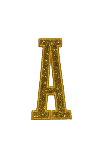 Varisty Athletic Narrow Block Glitter Sparkle Letter Patch -  Iron or Sew on Vinyl - NO GLITTER MESS ! GL254