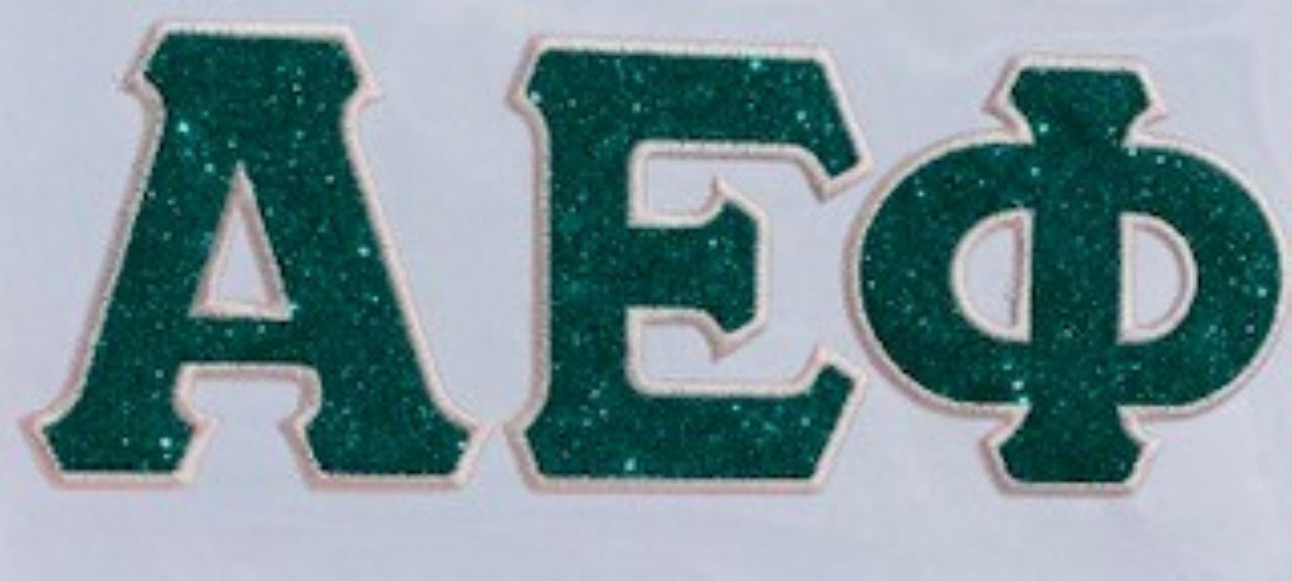 Classic Greek Sorority or Fraternity Letter Font Vinyl Glitter Sparkle Iron or Sew on Embroidered Patch NO GLITTER MESS GL152