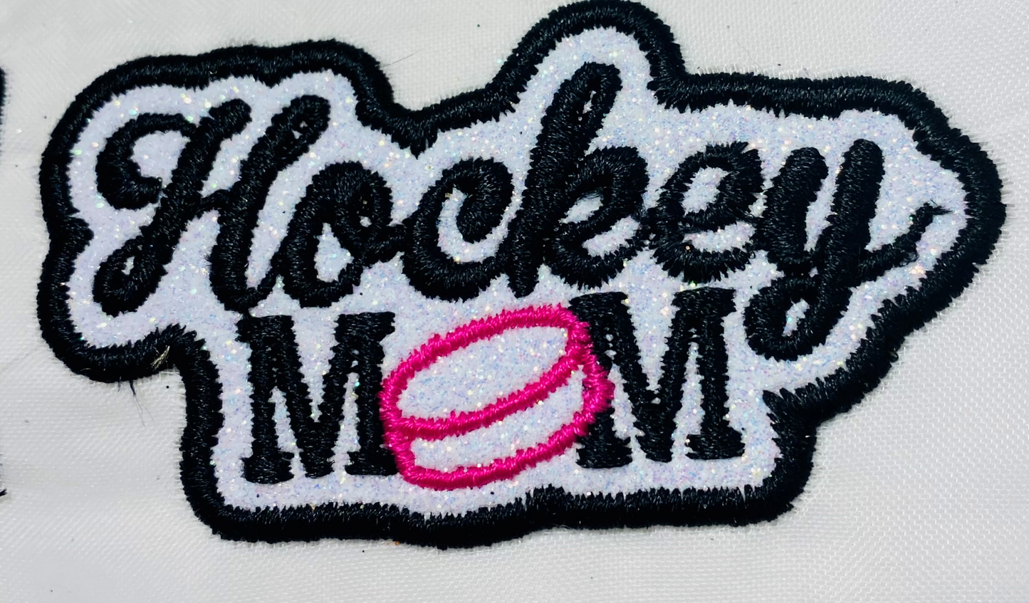 Hockey Mom Glitter Sparkle Iron on Patch 3 or 4 inch wide HC13