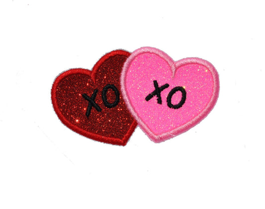 Kisses and Hugs Love Sign Flourescent Pink and Red Sparkle Glitter Patch -  Iron or Sew on Vinyl - NO GLITTER MESS ! GL82