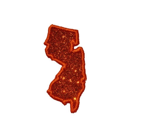 State of New Jersey 4 inch orange Sparkle Glitter Patch -  Iron or Sew on Vinyl - NO GLITTER MESS !