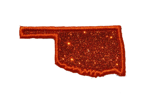 Oklahoma Iron on Patch 2.5 inch Orange Sparkle Glitter Patch -  Iron or Sew on Vinyl - NO GLITTER MESS !