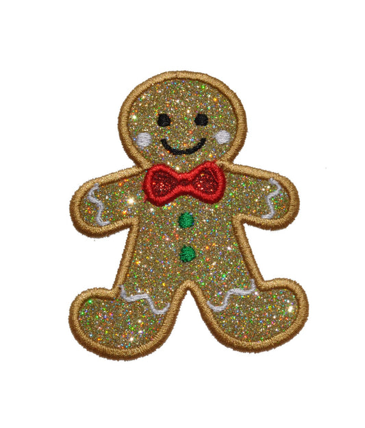 Christmas Gingerbread Man 5 or 6 inch Cookie Sparkle Glitter Patch -  Iron or Sew on Vinyl - NO GLITTER MESS ! GL79