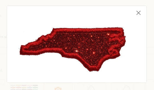 State of North Carolina 2.5 inch red Sparkle Glitter Patch -  Iron or Sew on Vinyl - NO GLITTER MESS !