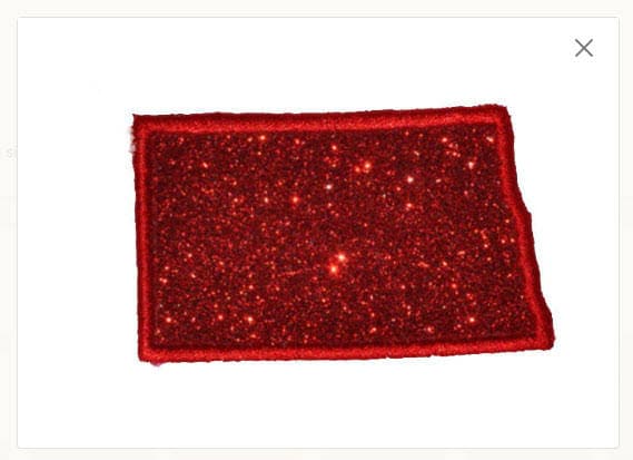 State of North Dakota 4 inch red Sparkle Glitter Patch -  Iron or Sew on Vinyl - NO GLITTER MESS !