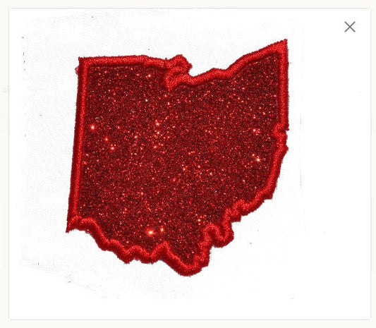 State of Ohio 2.5 inch Custom Colors Sparkle Glitter Patch -  Iron or Sew on Vinyl - NO GLITTER MESS !