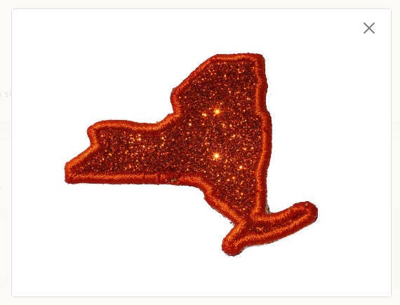 State of New York 2.5 inch orange Sparkle Glitter Patch -  Iron or Sew on Vinyl - NO GLITTER MESS !