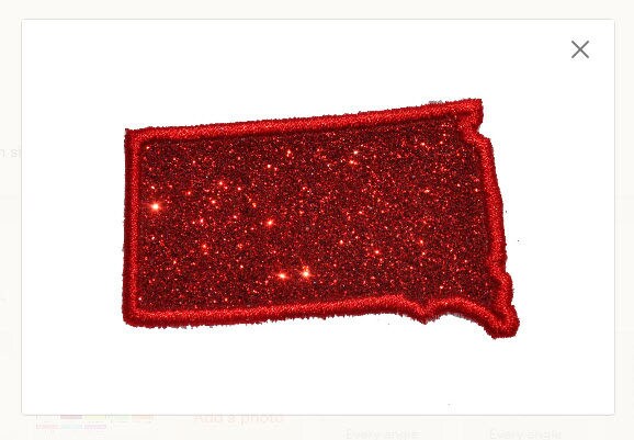 State of South Dakota 4 inch red Sparkle Glitter Patch -  Iron or Sew on Vinyl - NO GLITTER MESS !