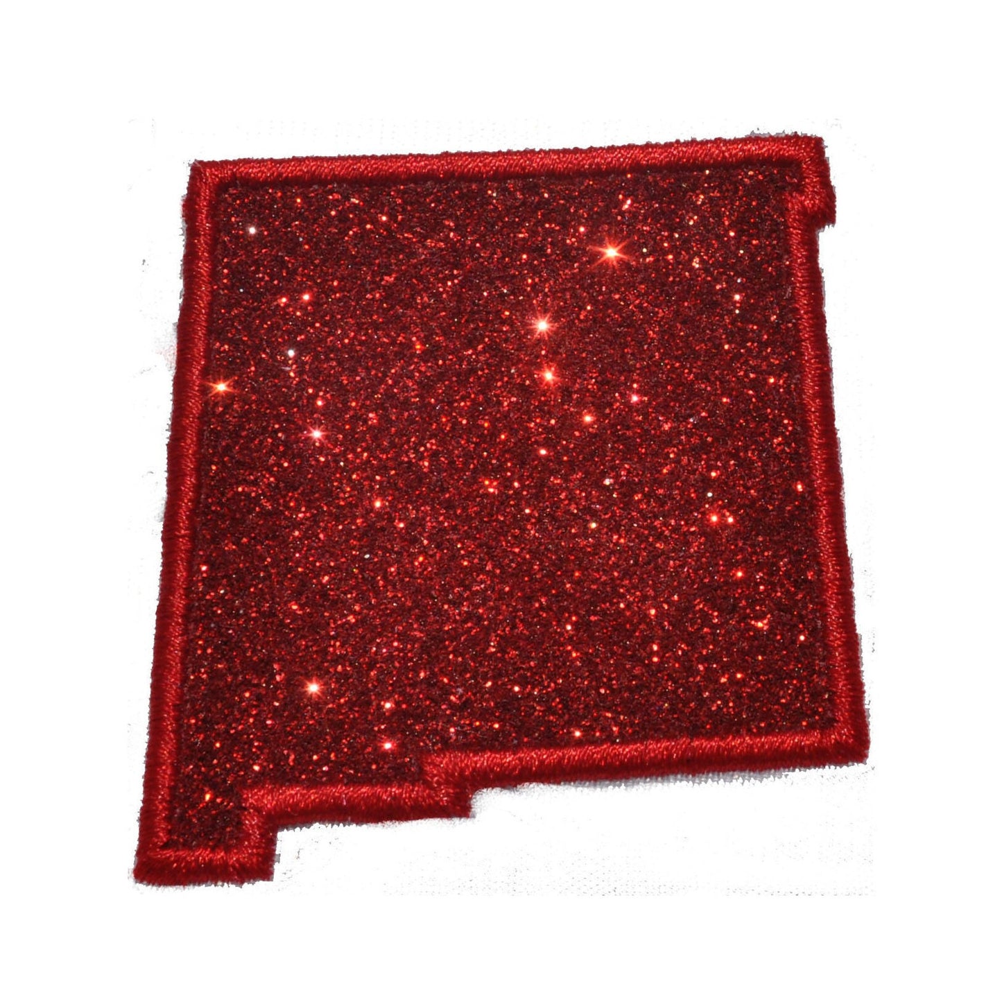 State of New Mexico 2.5 inch red Sparkle Glitter Patch -  Iron or Sew on Vinyl - NO GLITTER MESS !