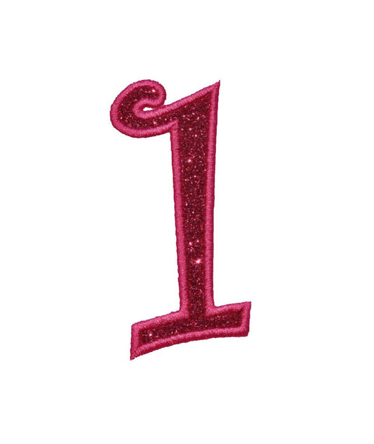 Curlz curls Numbers Glitter Sparkle Letter Patch; Choice Number 1 - 10, -  Iron or Sew on Vinyl - NO GLITTER MESS ! GL148
