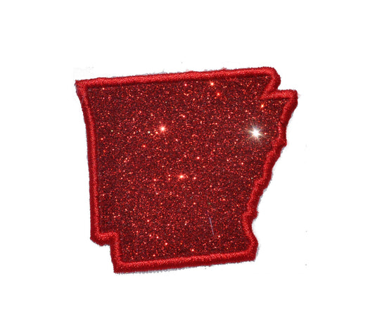 State of Arkansas 2.5 inch red  Sparkle Glitter Patch -  Iron or Sew on Vinyl - NO GLITTER MESS !