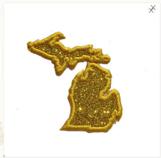 State of Michigan Custom Color 2.5 inch Sparkle Glitter Patch -  Iron or Sew on Vinyl - NO GLITTER MESS !