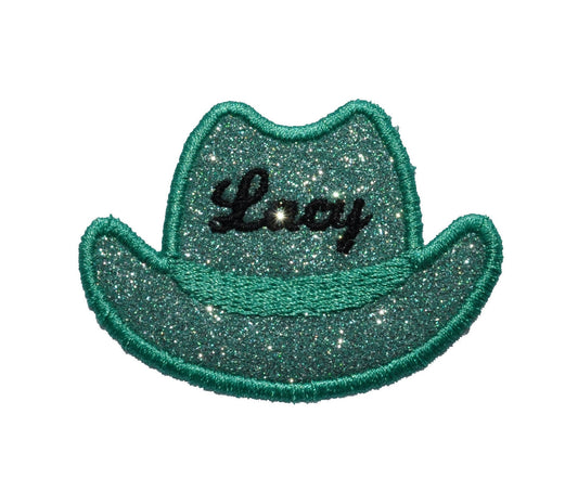 Personalized Cowboy Hat  Patch -  Iron or Sew on Vinyl - NO GLITTER MESS ! GL186