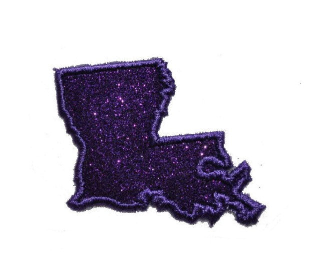 State of Louisiana 4 inch purple Sparkle Glitter Patch -  Iron or Sew on Vinyl - NO GLITTER MESS !