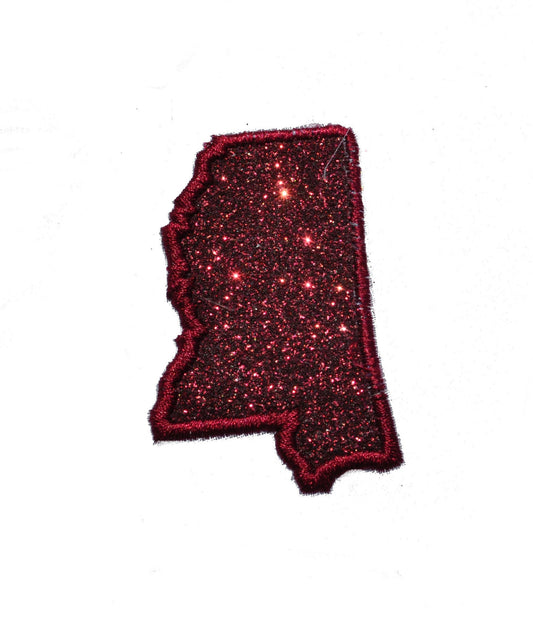 State of Mississippi 4 inch custom color Sparkle Glitter Patch -  Iron or Sew on Vinyl - NO GLITTER MESS !