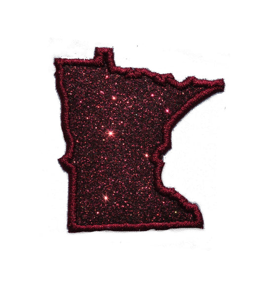 State of Minnesota 4 inch maroon Sparkle Glitter Patch -  Iron or Sew on Vinyl - NO GLITTER MESS !