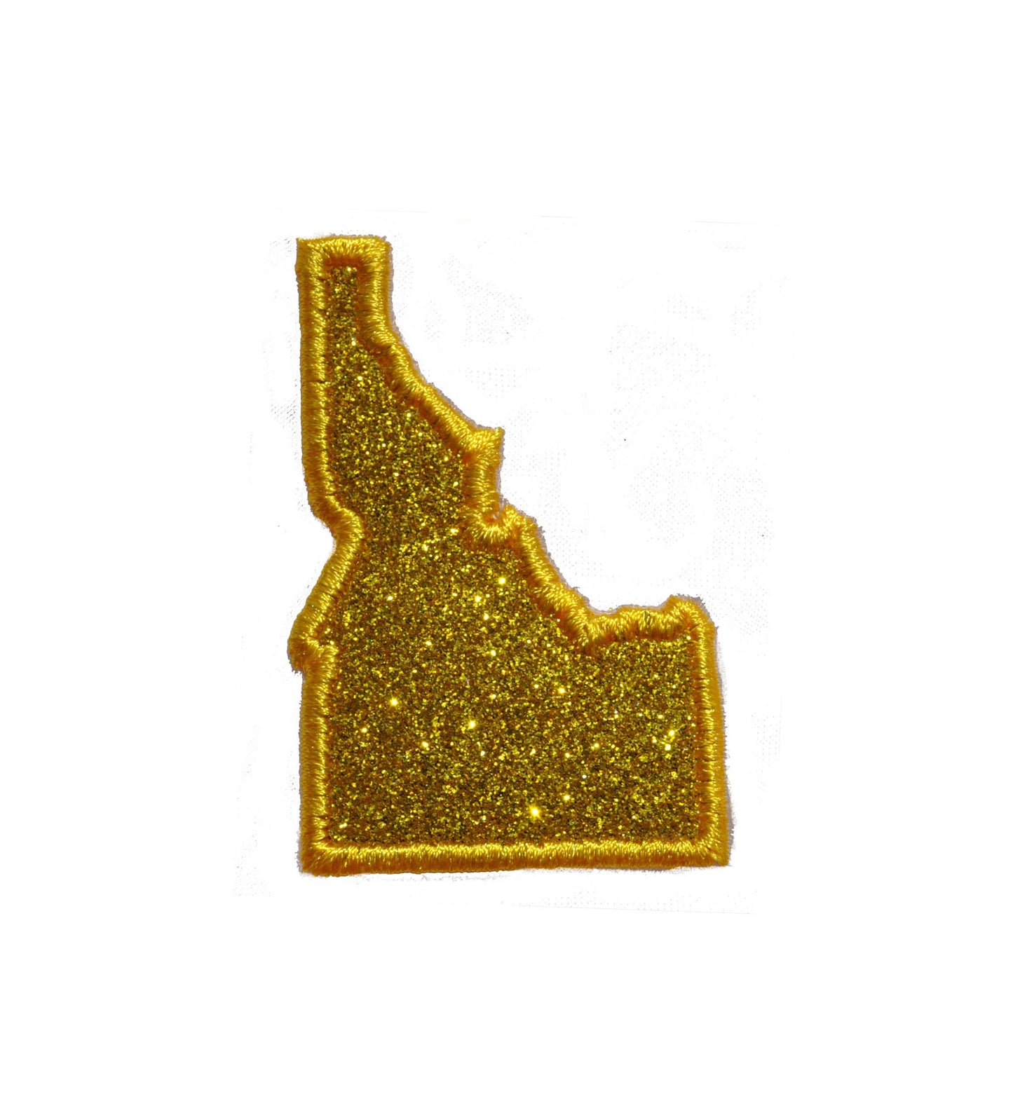 State of Idaho 2.5 inch yellow gold Sparkle Glitter Patch -  Iron on or Sew on Vinyl - NO GLITTER MESS !