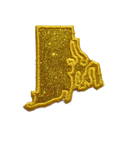 Rhode Island 2.5 inch Yellow gold Sparkle Glitter Patch -  Iron or Sew on Vinyl - NO GLITTER MESS !