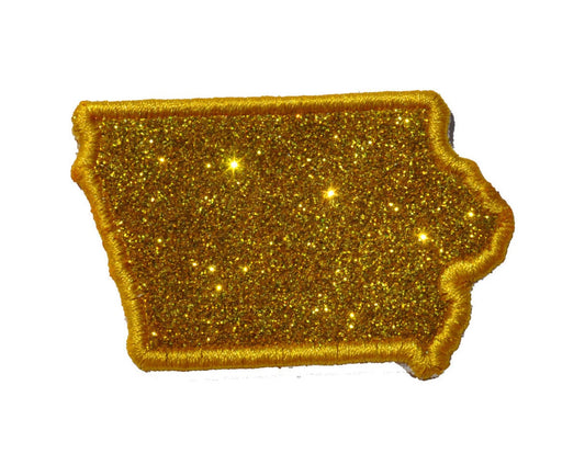 State of Iowa 2.5 inch custom color Sparkle Glitter Patch -  Iron or Sew on Vinyl - NO GLITTER MESS !