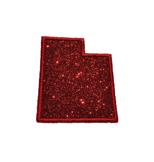 State of Utah 2.5 inch red Sparkle Glitter Patch -  Iron or Sew on Vinyl - NO GLITTER MESS !