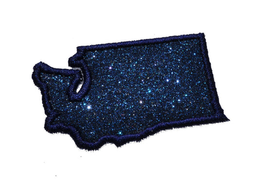State of Washington 4 inch navy blue Sparkle Glitter Patch -  Iron or Sew on Vinyl - NO GLITTER MESS !