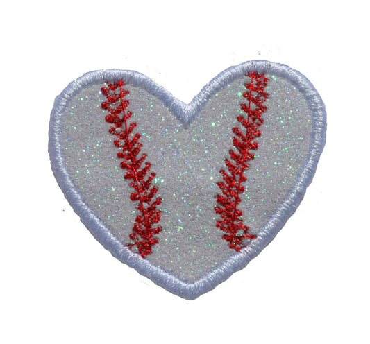 Baseball heart 2 or 3 inch glitter sparkle iron on Patch! GL205