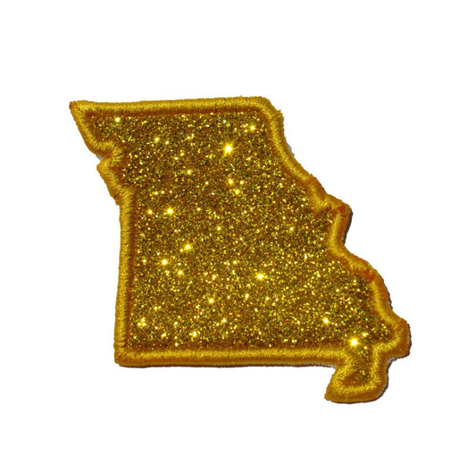 State of Missouri 2.5 inch Custom Color Sparkle Glitter Patch -  Iron or Sew on Vinyl - NO GLITTER MESS !