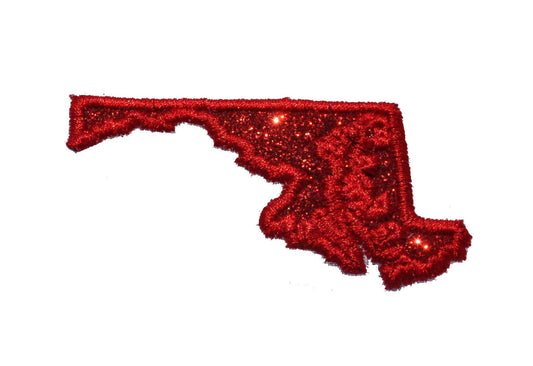 State of Maryland 2.5 inch red Sparkle Glitter Patch -  Iron or Sew on Vinyl - NO GLITTER MESS !