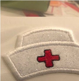 Nurses Hat Silver Vinyl with a Red Cross Sparkle Glitter Patch -  Iron or Sew on Vinyl - NO GLITTER MESS ! GL90