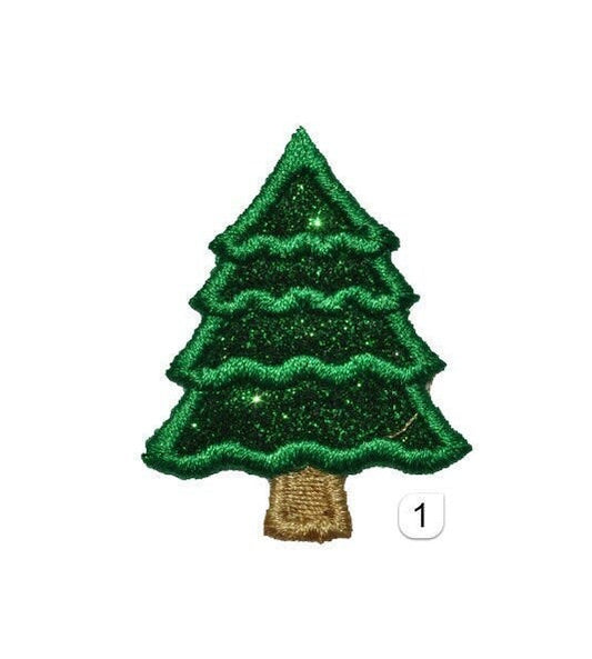 Miniature Christmas Pine Tree in three shapes Sparkle Glitter Patch -  Iron or Sew on Vinyl - NO GLITTER MESS !  GL273