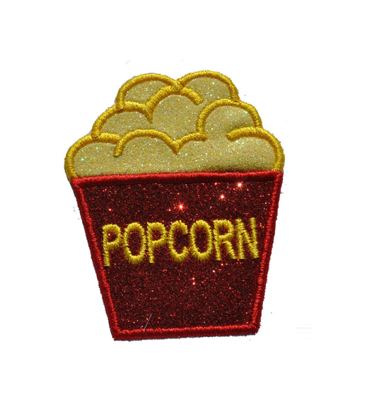 Popcorn 3 inch Sparkle Glitter Patch -  Iron or Sew on Vinyl - NO GLITTER MESS ! GL284